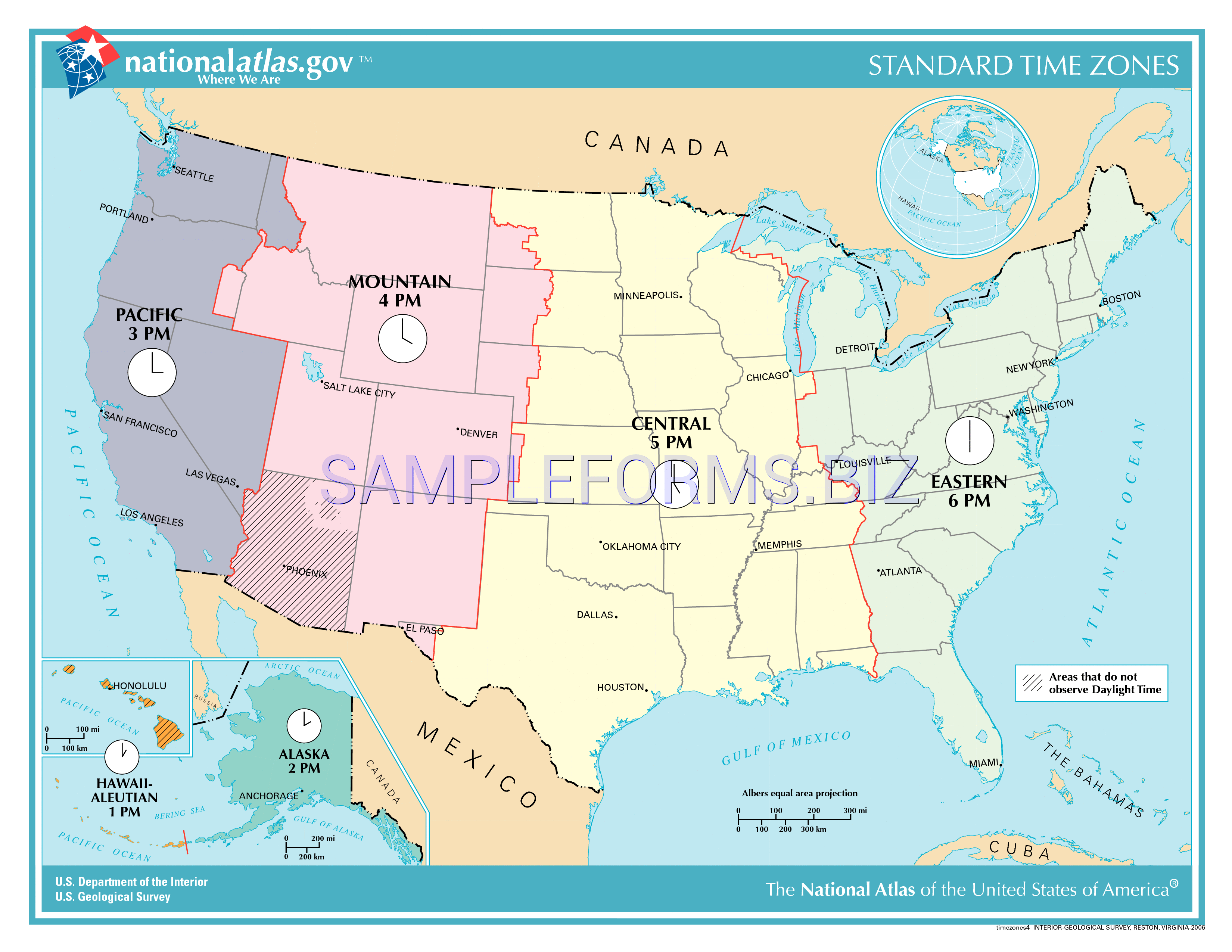 Preview free downloadable US Standard Time Zones in PDF (page 1)